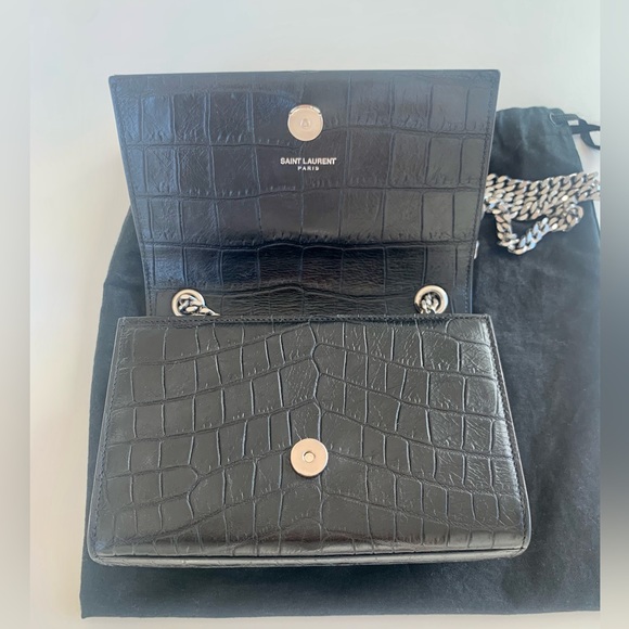 SOLD TO STORE 5A Saint Laurent YSL 100% AUTH Kate Chain Bag In Croc-Embossed - Picture 13 of 13